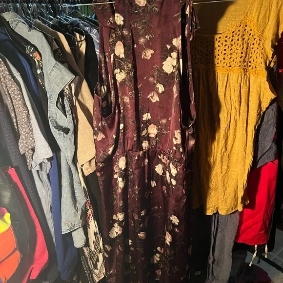 Floral Brown burgundy Dress converse XL - Picture 3 of 3